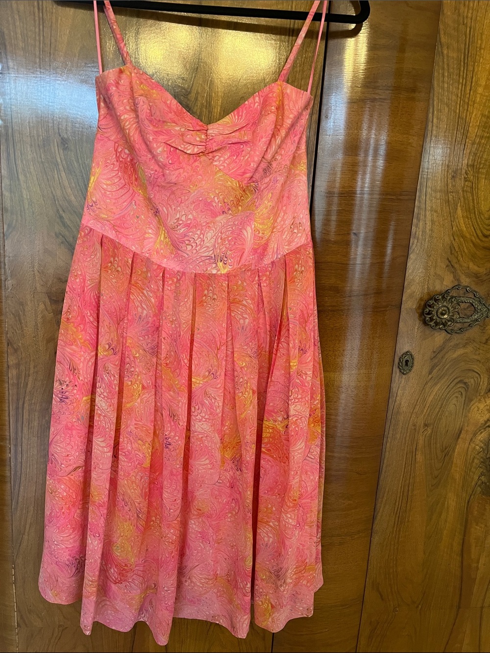 Trina Turk Silk Pink Water Print Spaghetti-Strap Halter Sundress Size 6